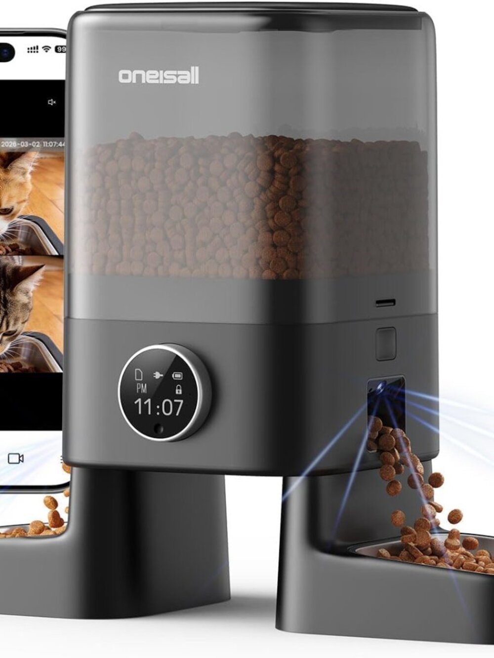 Oneisall Automatic Cat Feeder with Camera for 2 Cats Pets, 20 Cups/5L | 5G Wi-Fi